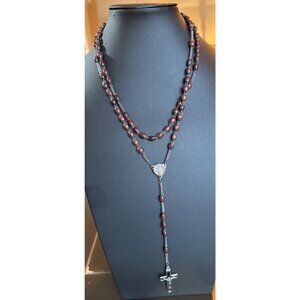 Vintage Brown Catholic Rosary Silver Tone Centerpiece and Crucifix